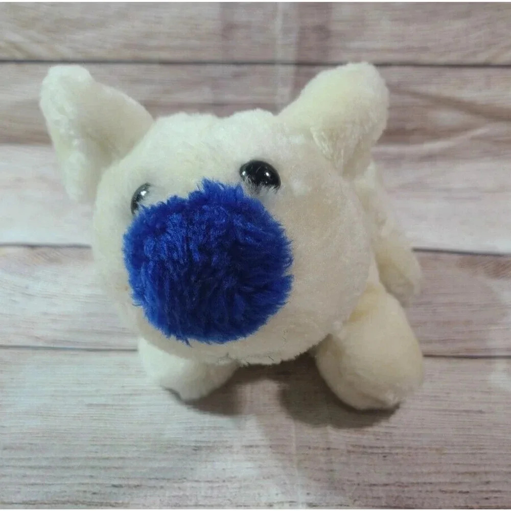 Vintage Brechner Toy Co Plush Dog Stuffed Animal Toy White Blue Nose 9"